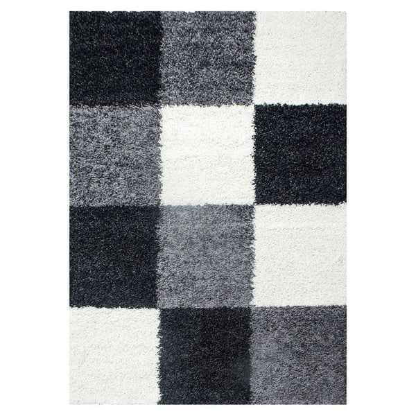 Shaggy Mat - Ayyildiz - 200x290 cm - Svart-Vit-Grå - Rutiga mönster - Inomhus
