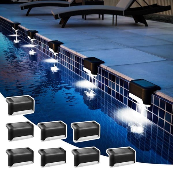 Set med 8 vattentäta solarlampor för stängsel, trappor, garage, terrass och gångväg (svart, vit)