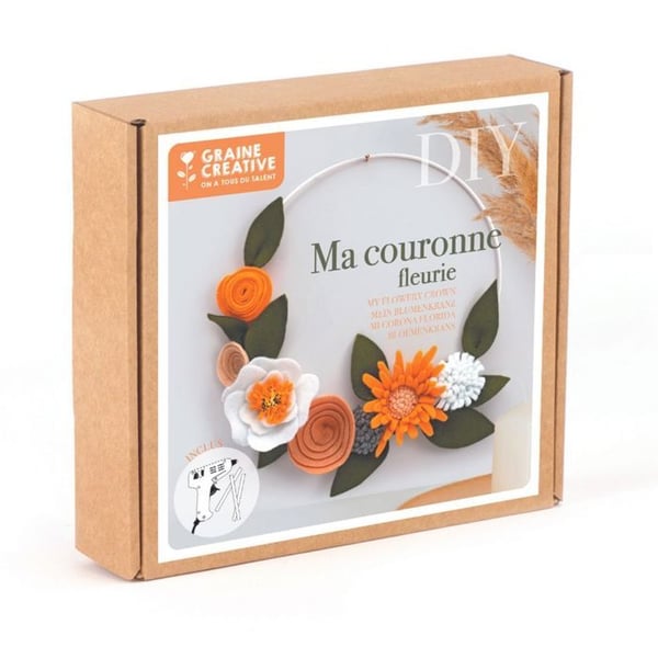 Kit DIY filt - Graine Creative - Min blommiga krans - 20 cm - Blandad - Hemmagjord dekoration