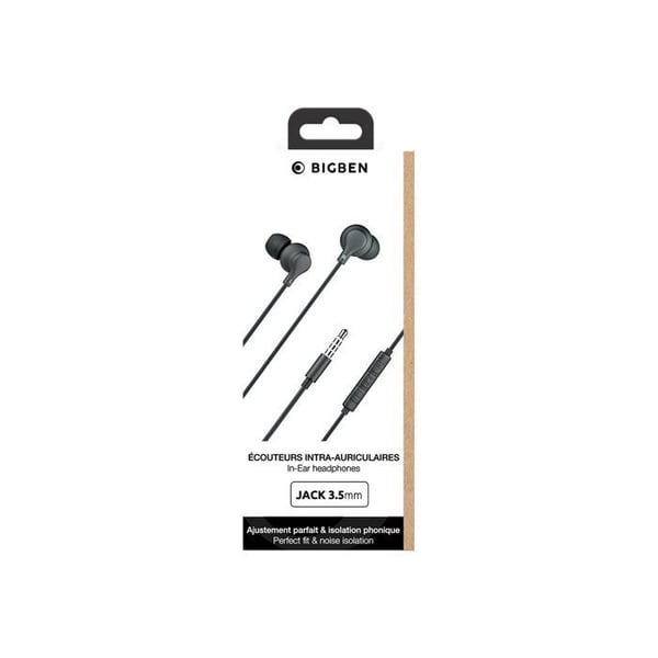 In-ear hörlurar - BIGBEN CONNECTED - Jack 3.5mm - Svart - Fjärrkontroll - Inbyggd mikrofon In-ear hörlurar - BIGBEN CONNECTED - Jack 3.5mm - Svart - Fjärrkontroll - Inbyggd mikrofon