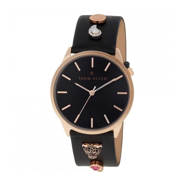 Klocka - THOM OLSON - GYPSET BLACK WILD - Läder - Analog - Dam - Svart