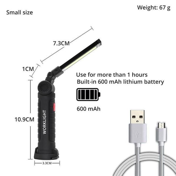 USB-uppladdningsbar COB-inspektionslampa, 5 ljuslägen, vattentät magnetisk ficklampa, LED+-ljus