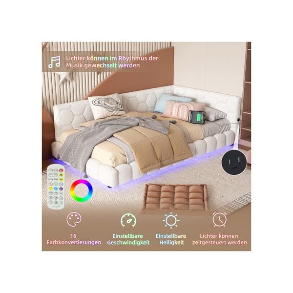 Dagbed - MUVOE - 90x200 cm - 16 LED-farver - USB-oplader - Nem montering