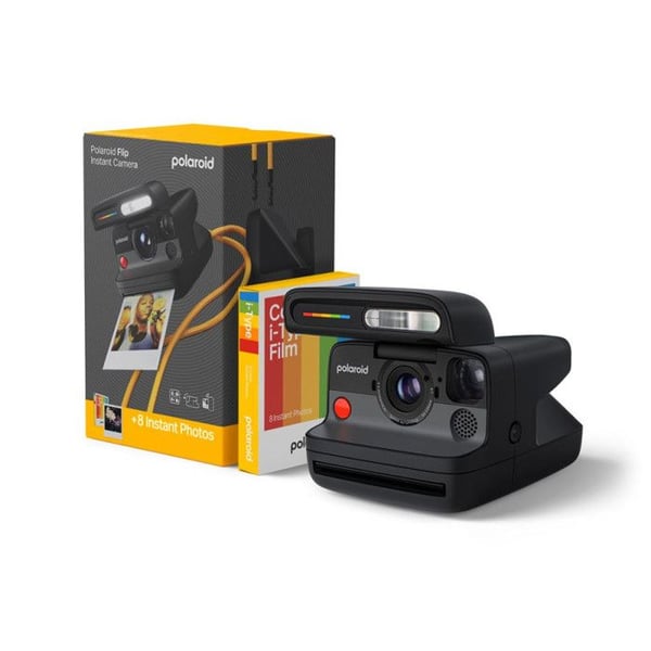 Polaroid Flip svart instantkamera + färgfilmspaket med 8 foton