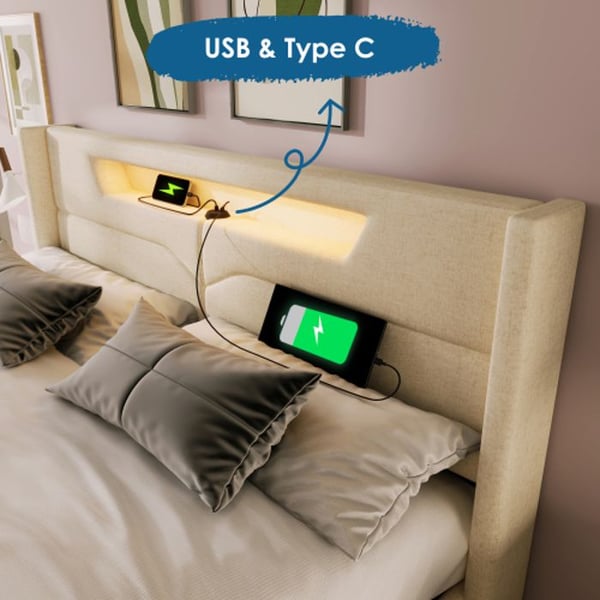 Lyst LED - MUVOE - 140x200cm - Polstret - USB Type C - LED-belysning