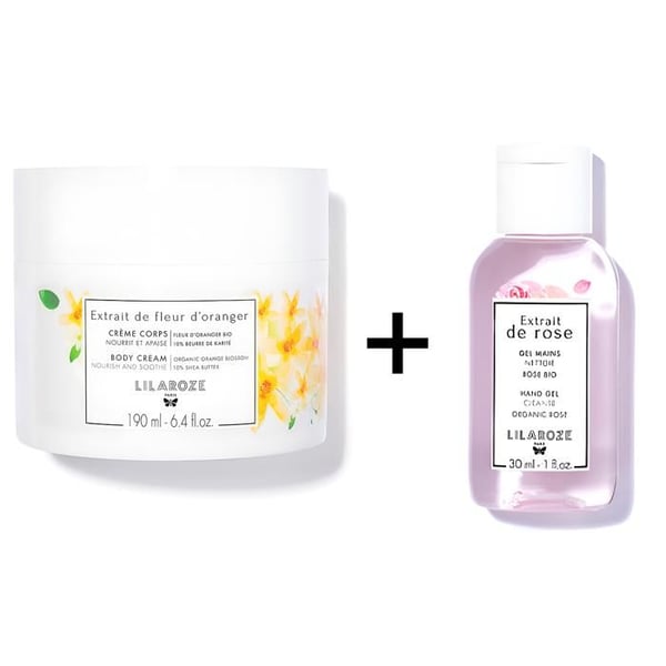 Lilaroze Paris Pack Kroppskräm Extrakt av Ekologisk Apelsinblomma + Handgel Rengörande Extrakt av Ros