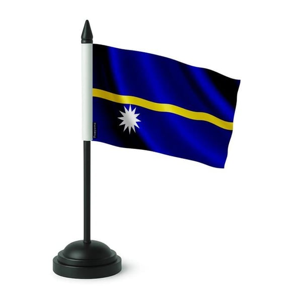 Bordflaggor från Nauru – 14 x 21 cm – Polyester – Svart Plastfot – Pixelforma