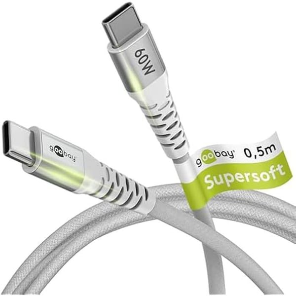 USB-C-kabel - GOOBAY - 70192 - 0,5m - Snabbladdning 60W - Flexibelt och hållbart flätat