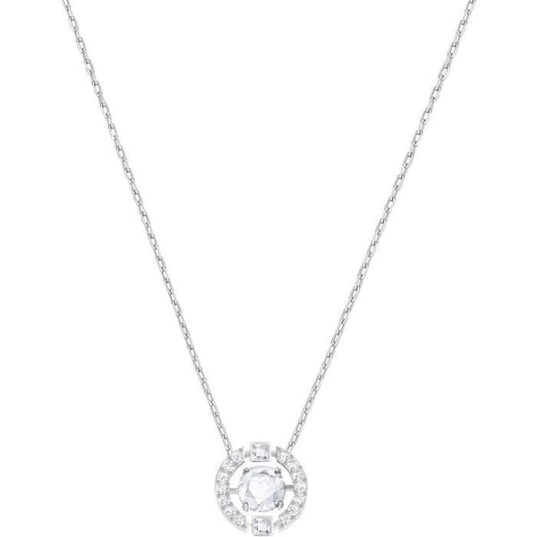 Swarovski Sparkling Silver Halsband - 5286137 - Rhodiumpläterad metall - Runt genombrutet hänge - Färglösa kristaller