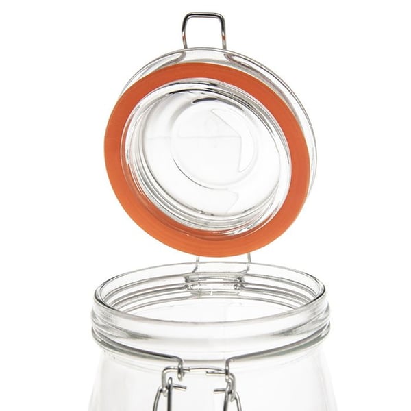 Glasbeholder med tætsluttende låg - ORION - 2L - Tykt glas - Tætsluttende låg - Orange gummitætning