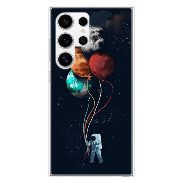 Tryckt silikonfodral kompatibelt med Samsung Galaxy S24 Ultra Cosmonaut med ballonger