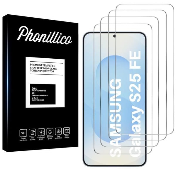 Härdat glas för Samsung Galaxy S25 FE [Pack 4] Skyddsglas för skärm Phonillico®