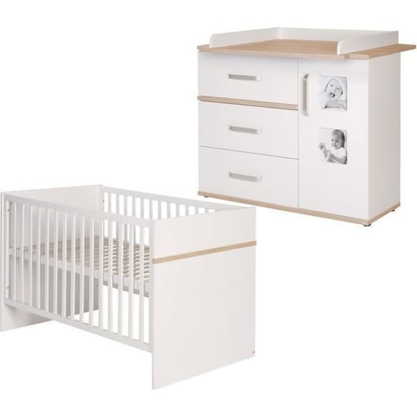 Bebisäng Duo Pia ROBA - Evolutiv säng 70x140 + Skötbord - Vit / San Remo-ek