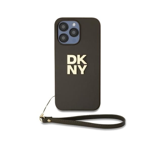 Coque - iPhone 14 Pro Max - Brun - Poignetsslinga - DKNY Metalliskt Logotyp