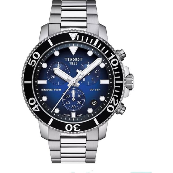 Klocka - TISSOT - Seastar 1000 Chronograph - Armband i stål - Färg Vit - Vattentät 30 Atm