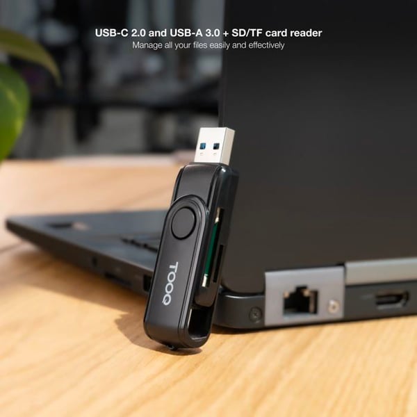 Kortläsare - TooQ - TQR-3003B - USB-C 2.0 + USB-A 3.0 - SD/TF - Svart