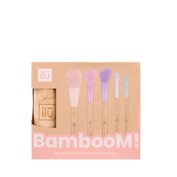 Makeupborstar - Ilū - Bamboom Brush 5pz+Tube Set - 5 borstar - Bambuhållare - Pastellfärger