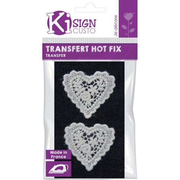 Ki-Sign - Värmeöverföringstyg spets 2 hjärtan 4cm