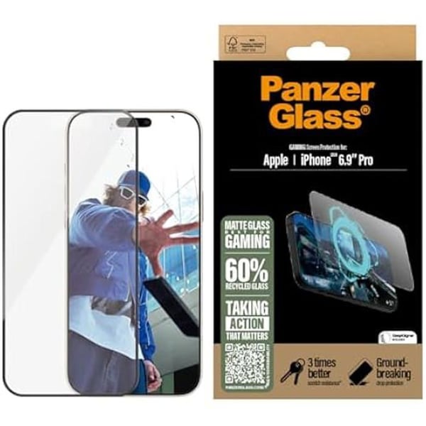 Skärmskydd - PANZERGLASS - iPhone 16 Pro Max - Härdat glas - Hög pekskärmskänslighet - Matt finish