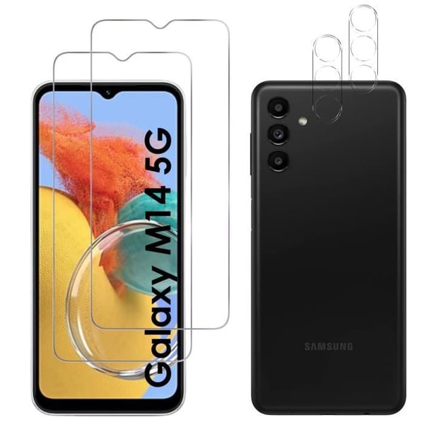 Härdat Glas för Samsung Galaxy M14 5G och Kameraskydd [Pack 2] Skyddsglashinna Phonillico®