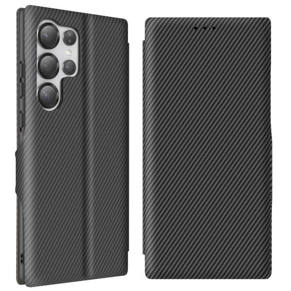 Etui för Samsung Galaxy S25 Ultra - AVIZAR - Kolfiber - Videostöd - Anti-RFID - Svart