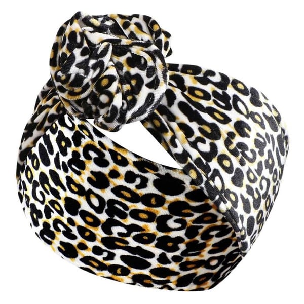 Huvudband Turban - AVIZAR - Leopardtryck - Beige Sammet - Bekväm - Elastisk