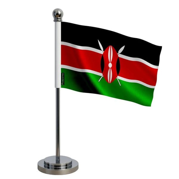 Kenyas flagga – 14 x 21 cm – Polyester – Sockel i rostfritt stål – Pixelforma