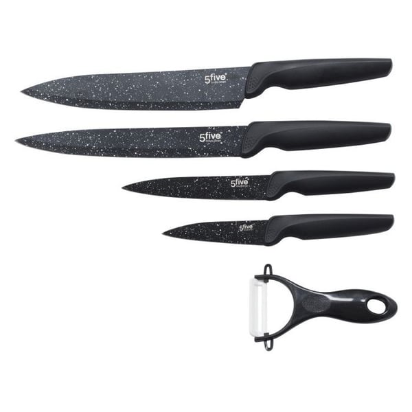 Set med 4 knivar i rostfritt stål + 1 Secret de Gourmet keramisk skalare
