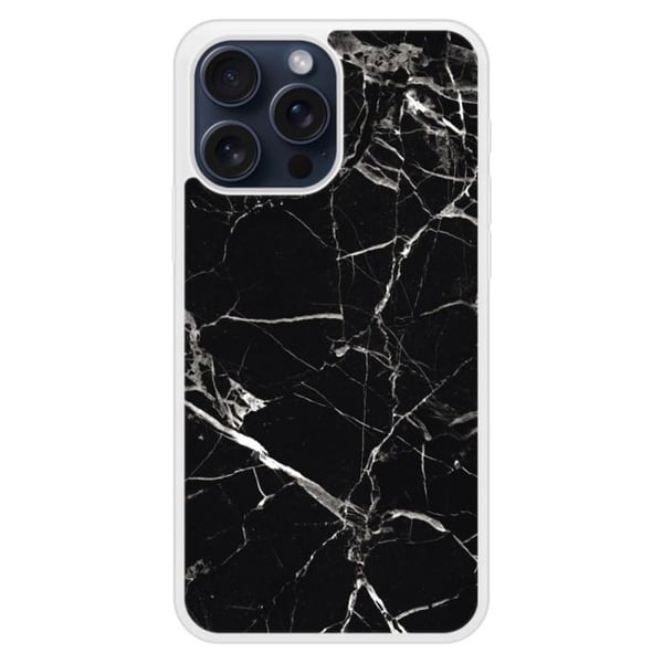 Coque i silikon med förstärkning och tryck kompatibel med Apple iPhone 15 Pro Max Marmor Svart
