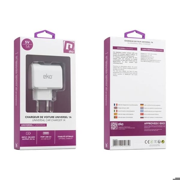 USB-väggladdare - AVIZAR - Universell 1A - Vit - Snabbladdning - Säker