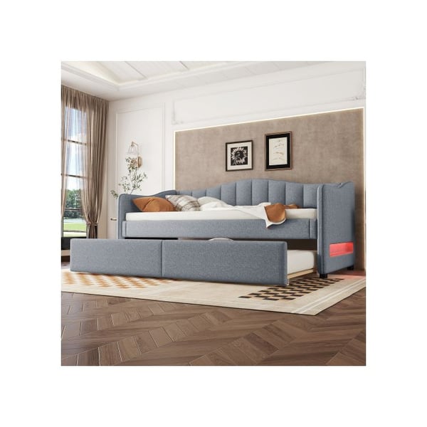 Lysende dag - Design - 90x200 cm - Lin - LED-belysning - Minimalistisk grå