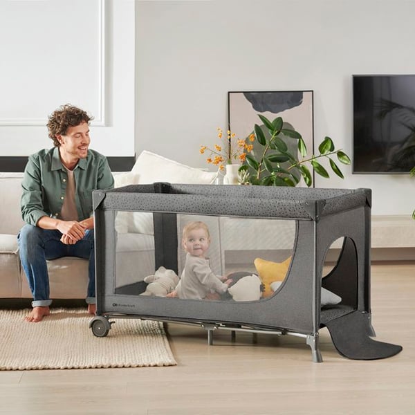 Lit Parapluie Kinderkraft JOY 2 2 i 1 hurtig foldning kompakt med sideåbning og transporttaske Mørkegrå