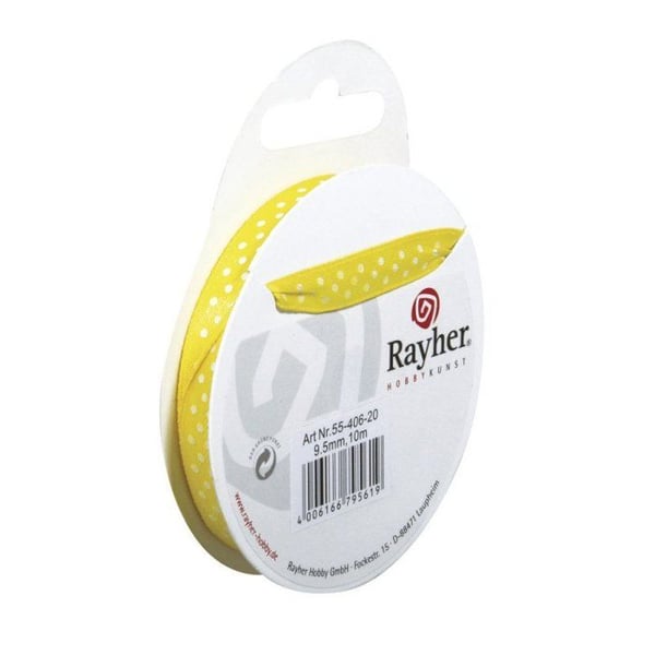 Prickig satinfot, gul, 9,5 mm, rulle 10 m