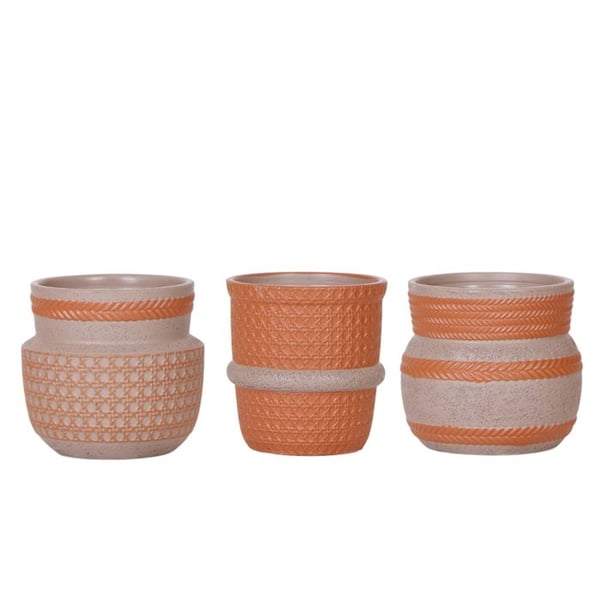 Trio av cache-pots "Terracotta Harmony" - 3 cache-pots med harmonisk design - anpassade för krukor på 6cm