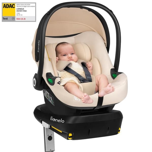 Bilbarnstol 40-87 cm med ISOFIX-bas - LIONELO Astrid i-Size - ADAC - Babyskydd - Lätt - Beige