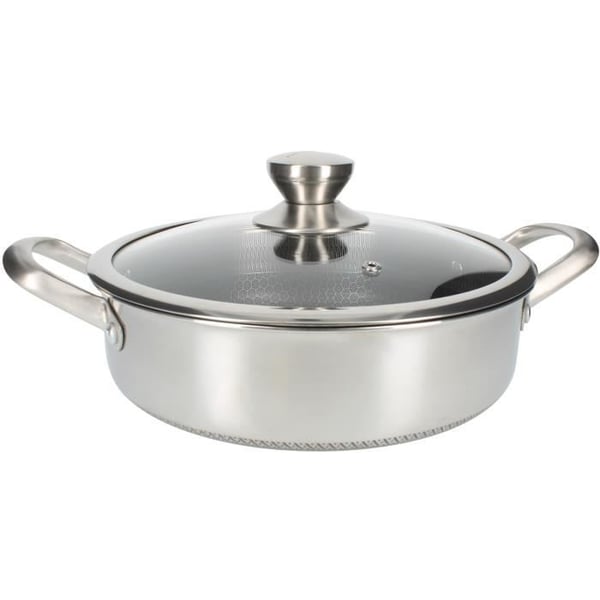 24 cm sautépanna med lock Cheffinger i premium non-stick rostfritt stål silver