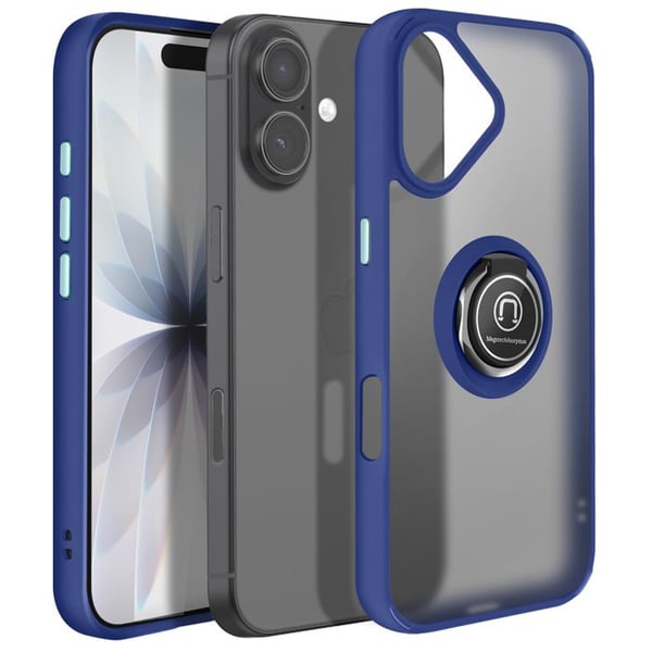 Coque för iPhone 17 med ringstöd och magnetisk fäste blå
