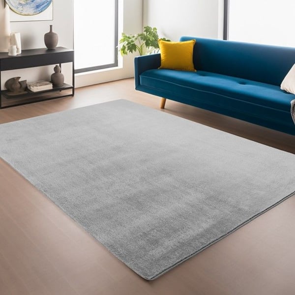 Modern matta för vardagsrum, sovrum, kök, mjuk, tvättbar, halkfri (Dimension: 120 cm rund - Färg: Ljusgrå)