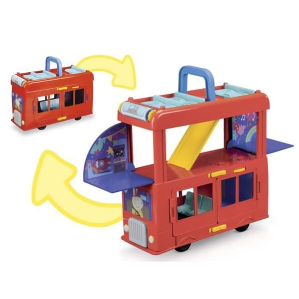 Peppa Pig, 2 i 1 Party Bus set med 3 figurer och 13 tillbehör, förskoleleksaker för flickor och pojkar, från 3 år