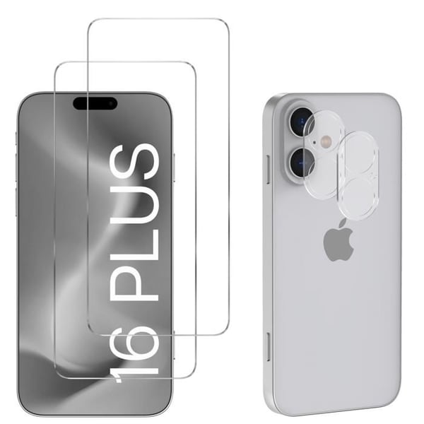 Filmpaket med härdat glas - Phonillico® - iPhone 16 Plus - 2-pack - Repfria - Transparent