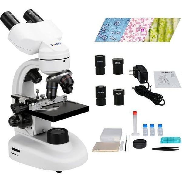 SVBONY SV605 Mikroskop Binokulär Komposit 80X-1600X, Mekanisk Dubbel-Lagers Mikroskop Kit, för Vuxna, Tonåringar