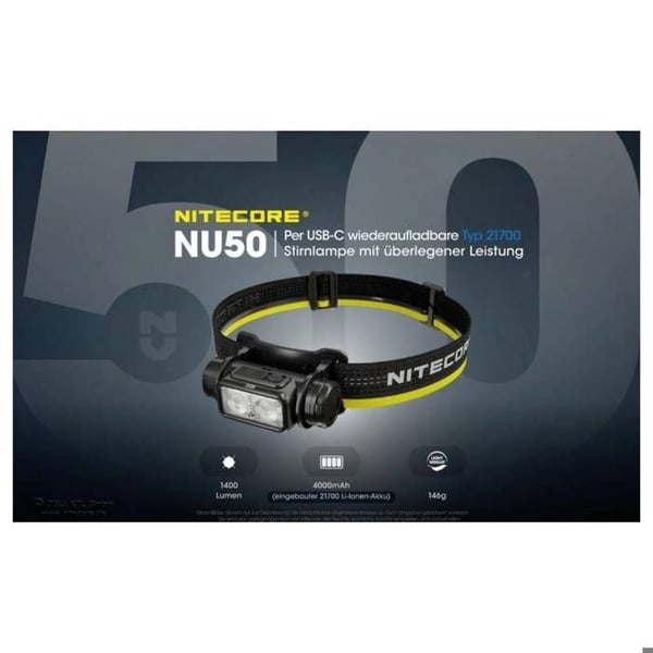 NiteCore NU50 LED pandelampe med batteri 1400 lm NC-NU50
