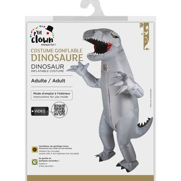 Uppblåsbar Dinosauriedräkt - PTIT CLOWN - Grå - Vuxen - Syntetiskt tyg - Fläkt ingår