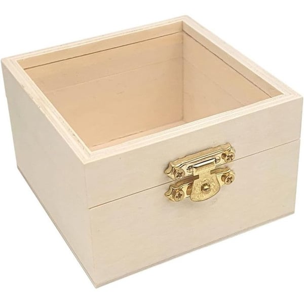 Låda - Fodral - Med fönster - Trä - 8x8x5 cm - Att dekorera och personifiera