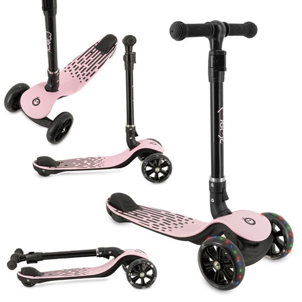 MoMi SAN - Børnescooter med 3 hjul - LED i hjulene - Justerbart styr i 3 højder - Skridsikkert dæk - Rosa