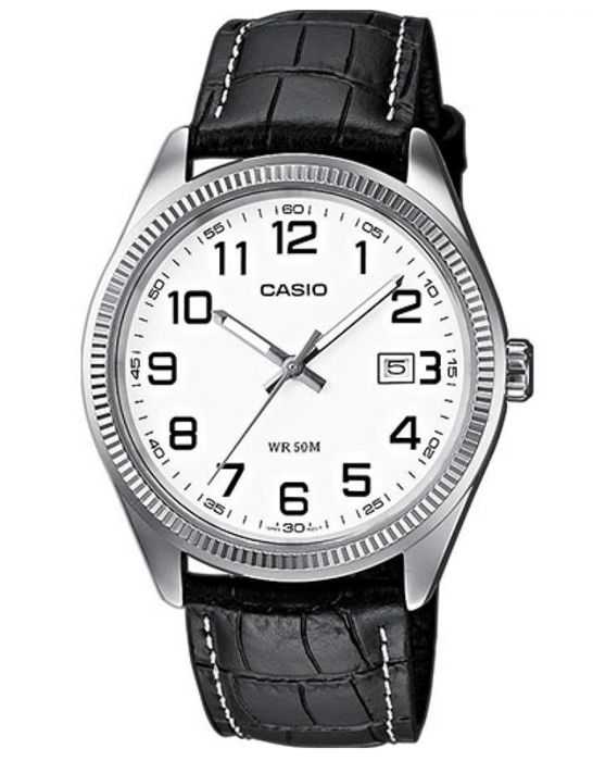 CASIO Collection herrklocka MTP-1302PL-7BVEF - Läderband - Vit urtavla - Kvarts - Vattentät 5 ATM