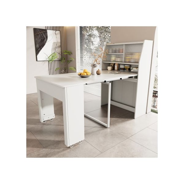 Udtrækkelig spisebord, L52/132.5*L80*H76 cm, Multifunktionelt spisebord med lavt pladsforbrug, Hvid