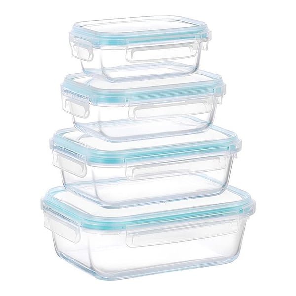 Lot 4 Matlådor i Glas med Plastlock Mikrovågssäkra Cheffinger Transparent