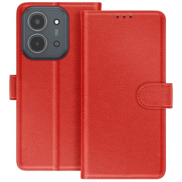 Plånboksfodral - AVIZAR - Redmi 15C - Röd Syntetläder - Stödfunktion - Kortfickor