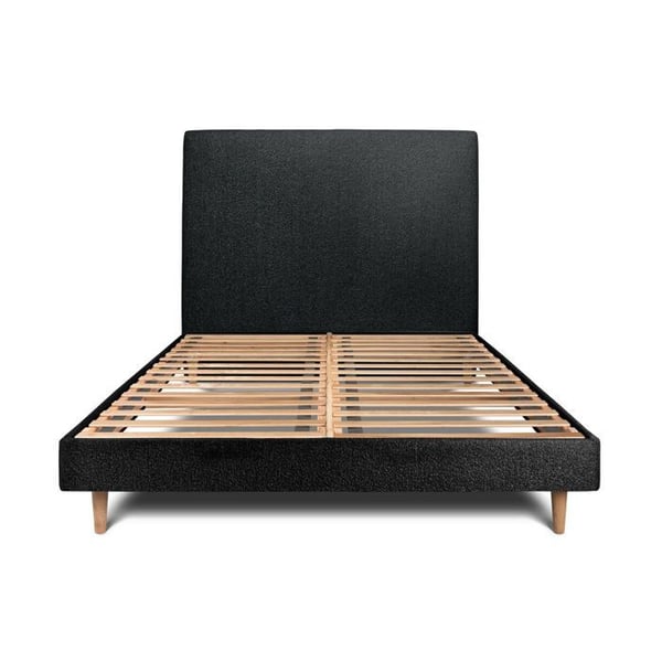 Lit 140x190cm tapissier bouclette och sommier kit Svart - Massivt trä - Modern skandinavisk stil
